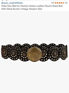 Amazon Black Leather Disc Waist Belt with Antique Gold Medallion Buckle